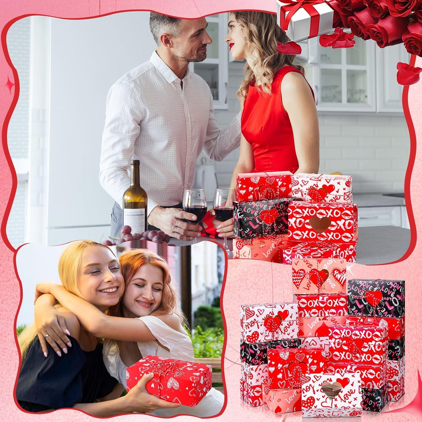 Glenmal 100 Pcs Mother's Day Bakery Treat Boxes Heart Cookie Boxes with Gift Cards and Rope 7.8x4.7x2.75'' Cupcake Containers with Window Dessert Gift Containers for Wedding Birthday Party