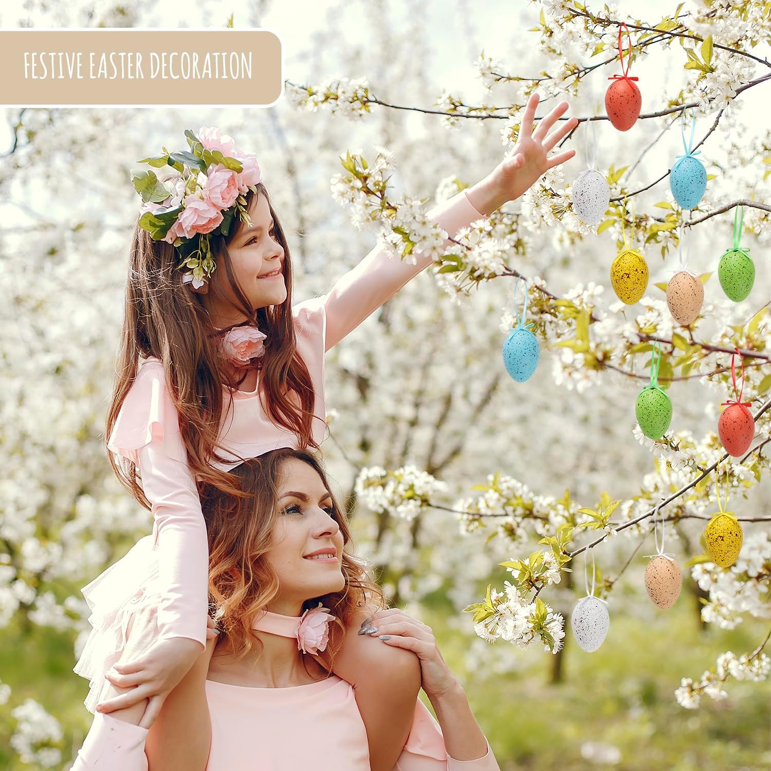 36 Charming Colorful Speckled Easter Eggs with Hanging Loops - *Christmas & Seasonal
