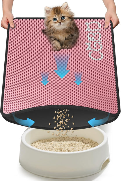 CGBD Cat Litter Mat - Double Layer Honeycomb Design Litter Trapping Mat, Urine-Proof & Non-Slip, Easy Clean Waterproof Litter Box Mat, 24x18 inch Small Size for Kitty, Pink