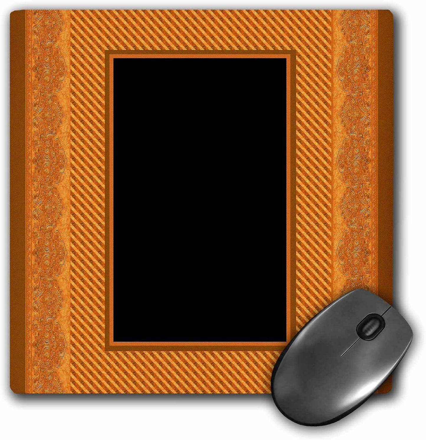 3dRose LLC 8 X 8 X 0.25 Inches Mouse Pad, Harvest Orange Striped and Damask Ribbon Frame (mp_33392_1)