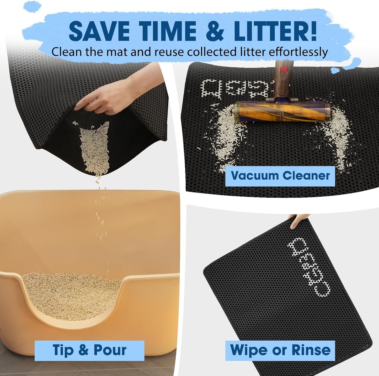 CGBD Cat Litter Mat - Double Layer Honeycomb Design Litter Trapping Mat, Urine-Proof & Non-Slip, Easy Clean Waterproof Litter Box Mat, Kitten Supplies and Essentials, 24x18 inch, Black