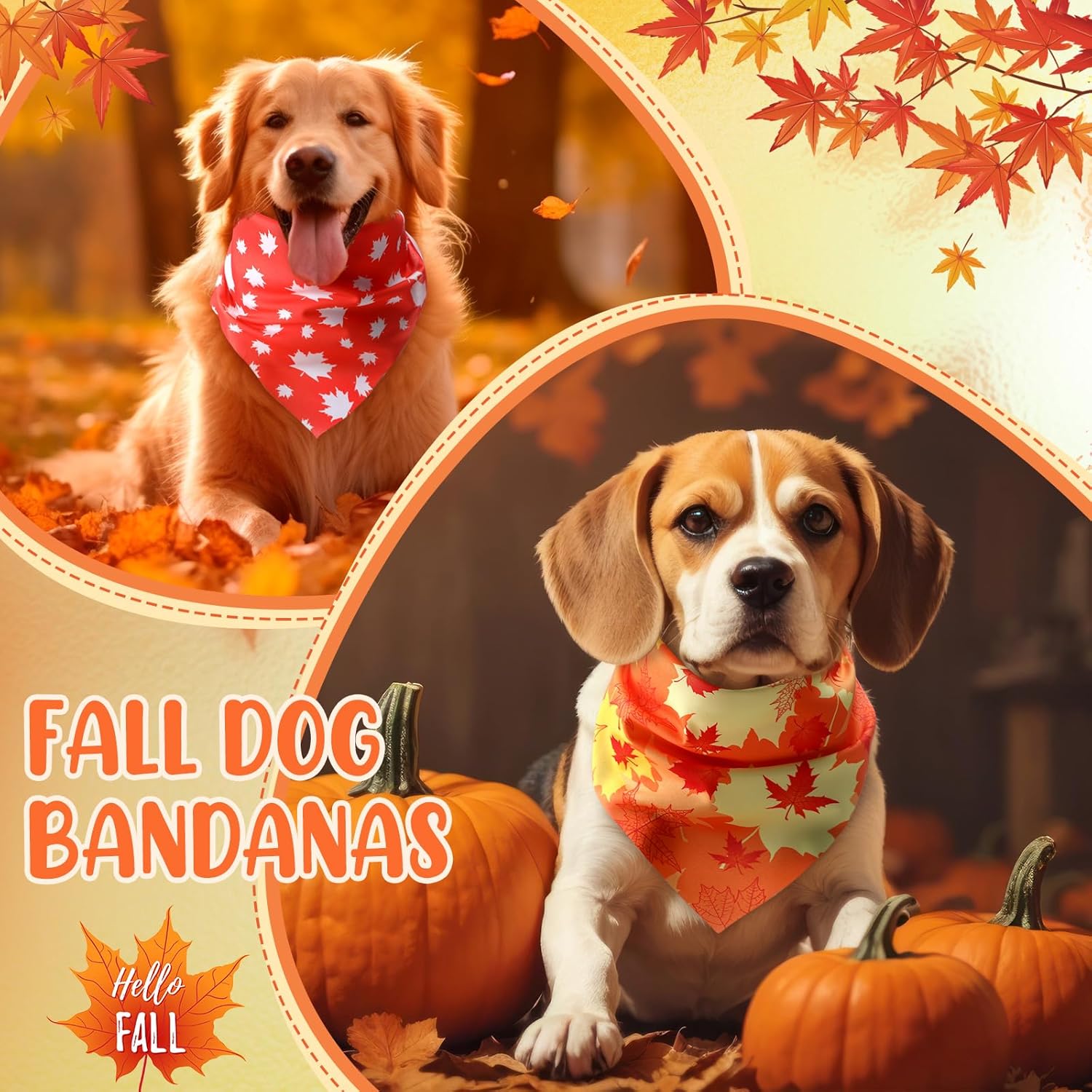 Shyyween 100 Pieces Thanksgiving Fall Dog Bandanas Bulk Maple Leaves Autumn Dogs Bandanas Soft Doggie Bibs Adjustable