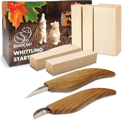 BeaverCraft Wood Carving Kit S16 Wood Whittling Kit for Beginners Kids Wood Carving Set - Whittling knife, Chip Wood Carving Knife, Basswood Carving Blocks Wood for Carving Knives Whittling Tools