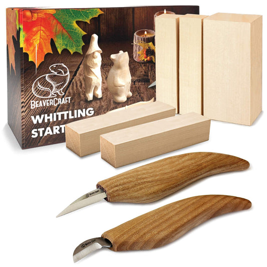 BeaverCraft Wood Carving Kit S16 Wood Whittling Kit for Beginners Kids Wood Carving Set - Whittling knife, Chip Wood Carving Knife, Basswood Carving Blocks Wood for Carving Knives Whittling Tools