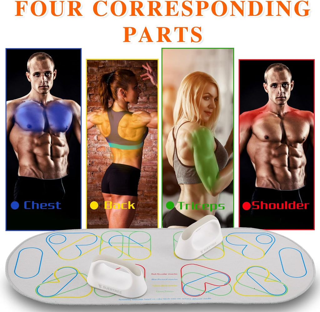 Suertree Push Up Bars Come with Foldable Push Up Mat for Pushup Guide Strength Training Equipment Work for Home