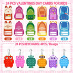 48 Pack Valentines Day Cards Gifts for Kids School Classroom Pop Fidget Keychains Valentines for Kids Class Prizes