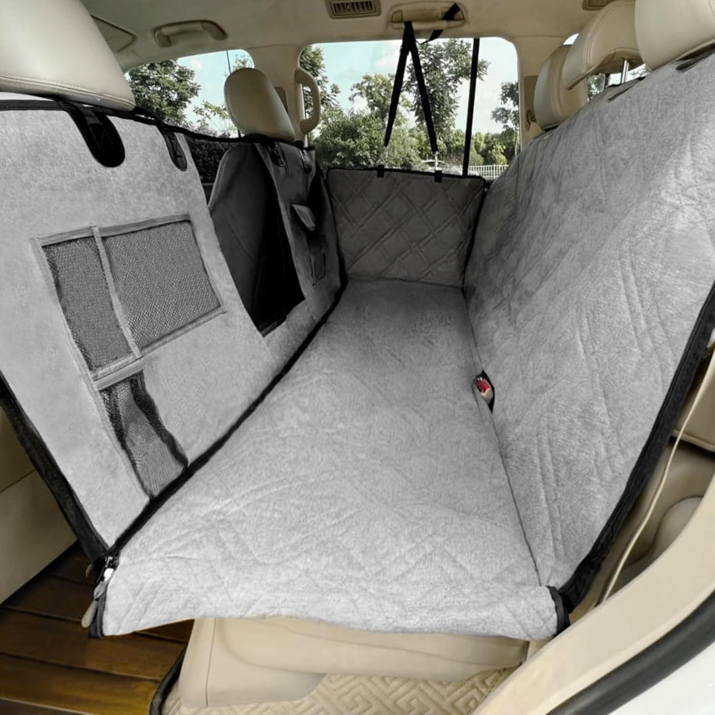 Car Seat Covers for Dogs, 100% Waterproof Pet Car Seat Cover for Back Seat Non-Slip Car Hammock, 900D Detachable Scratchproof Pet Covers with Mesh Window for Cars Suvs Trucks with Pockets