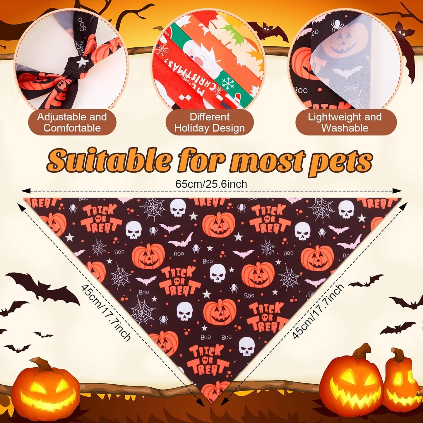 Chunful 120 Pcs Christmas Holiday Dog Bandanas Bulk for with Snowman Santa Claus, Reindeer, Stockings Adjustable Triangle Pet Scarf for Small Medium Large (25.6x17.7x17.7 in)