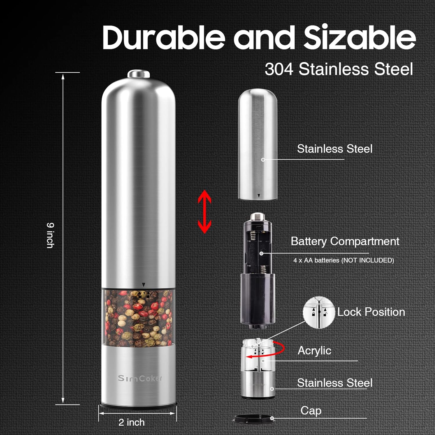 Electric Salt and Pepper Grinder Set Shakers Mill Automatic Grinders Battery Operated with Spoon for Kitchen Gift