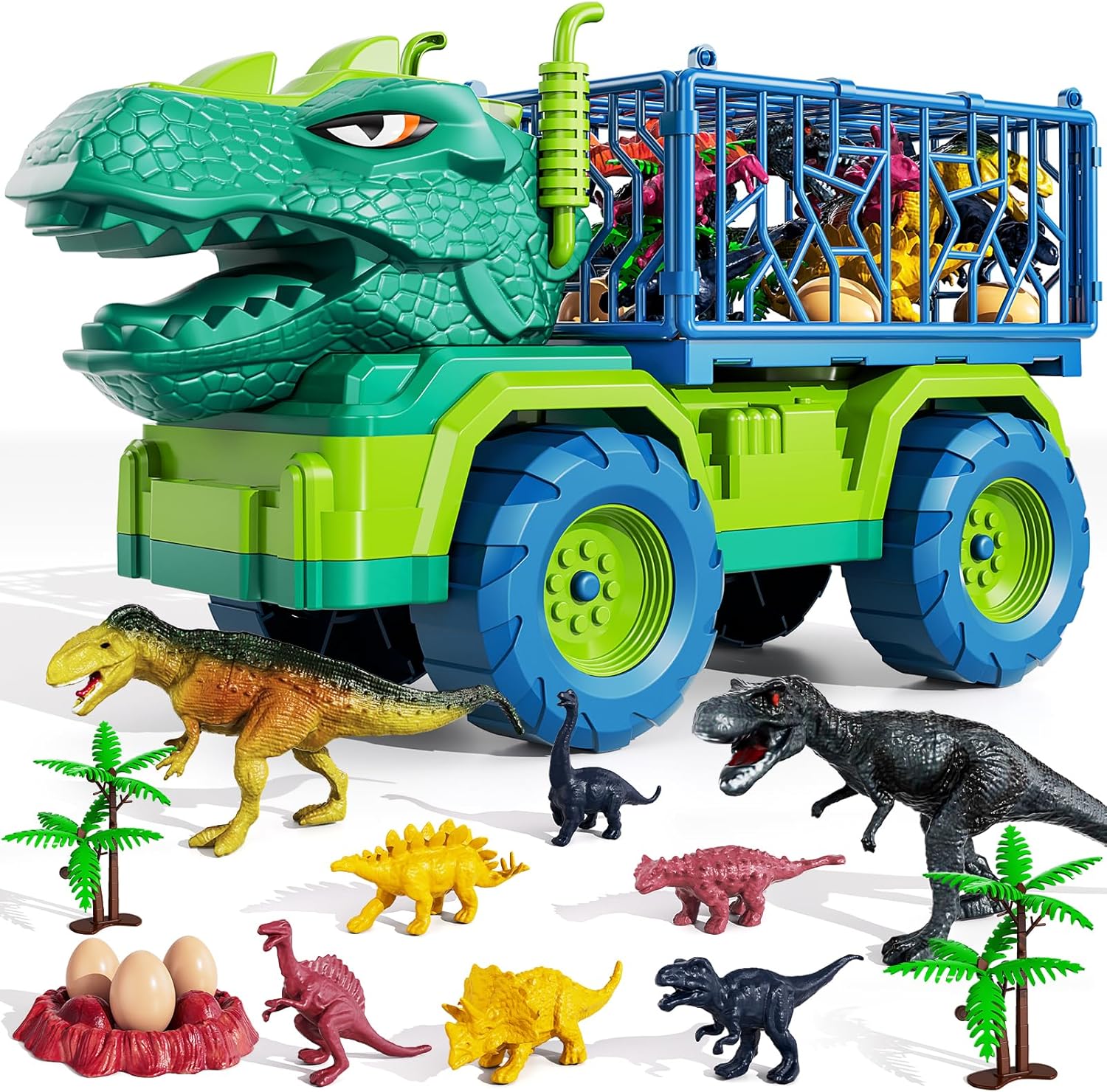 Dinosaur Truck Toys Tyrannosaurus Transport Car Carrier Truck Toy 8 Dino Figures Jurassic Set - *Kids