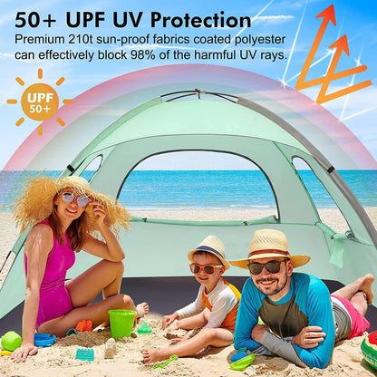 WhiteFang Beach Tent Anti-UV Portable Sun Shade Shelter for 3 Person, Extendable Floor with 3 Ventilating Mesh Windows Plus Carrying Bag, Stakes and Guy Lines (Copy)