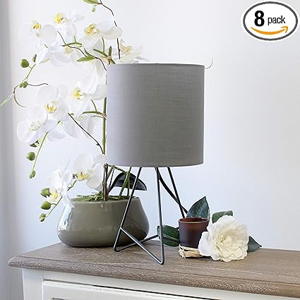 8 Pack Simple Designs 13.5 in. Gray Down to the Wire Table Lamp with Gray Fabric Shade