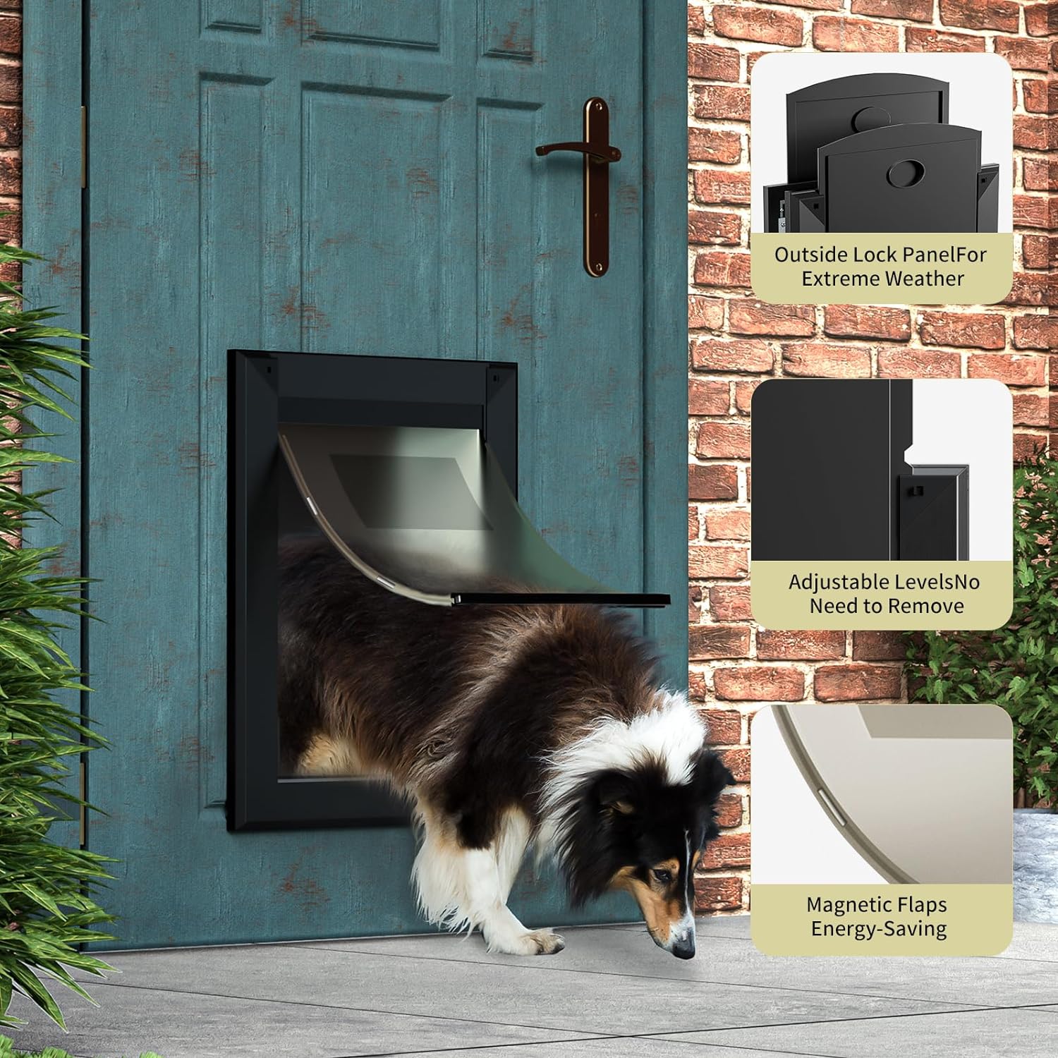 Classicmacher Large Dog Door for Door Heavy Duty Dog Door with Aluminum Frame and Telescoping Tunnel Single Magnetic