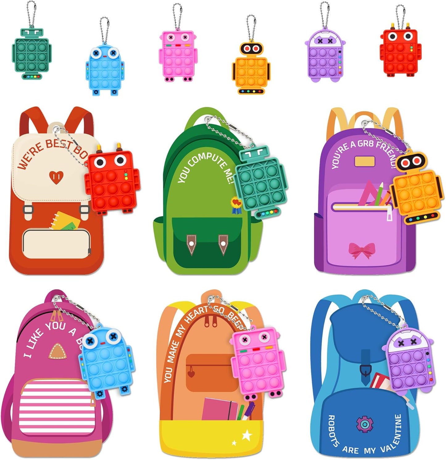 48 Pack Valentines Day Cards Gifts for Kids School Classroom, Pop Fidget Keychains Valentines for Kids Class Prizes Robot Valentines Boys Girls Valentines Day Party Favors Treats Goodie Bag Stuffers