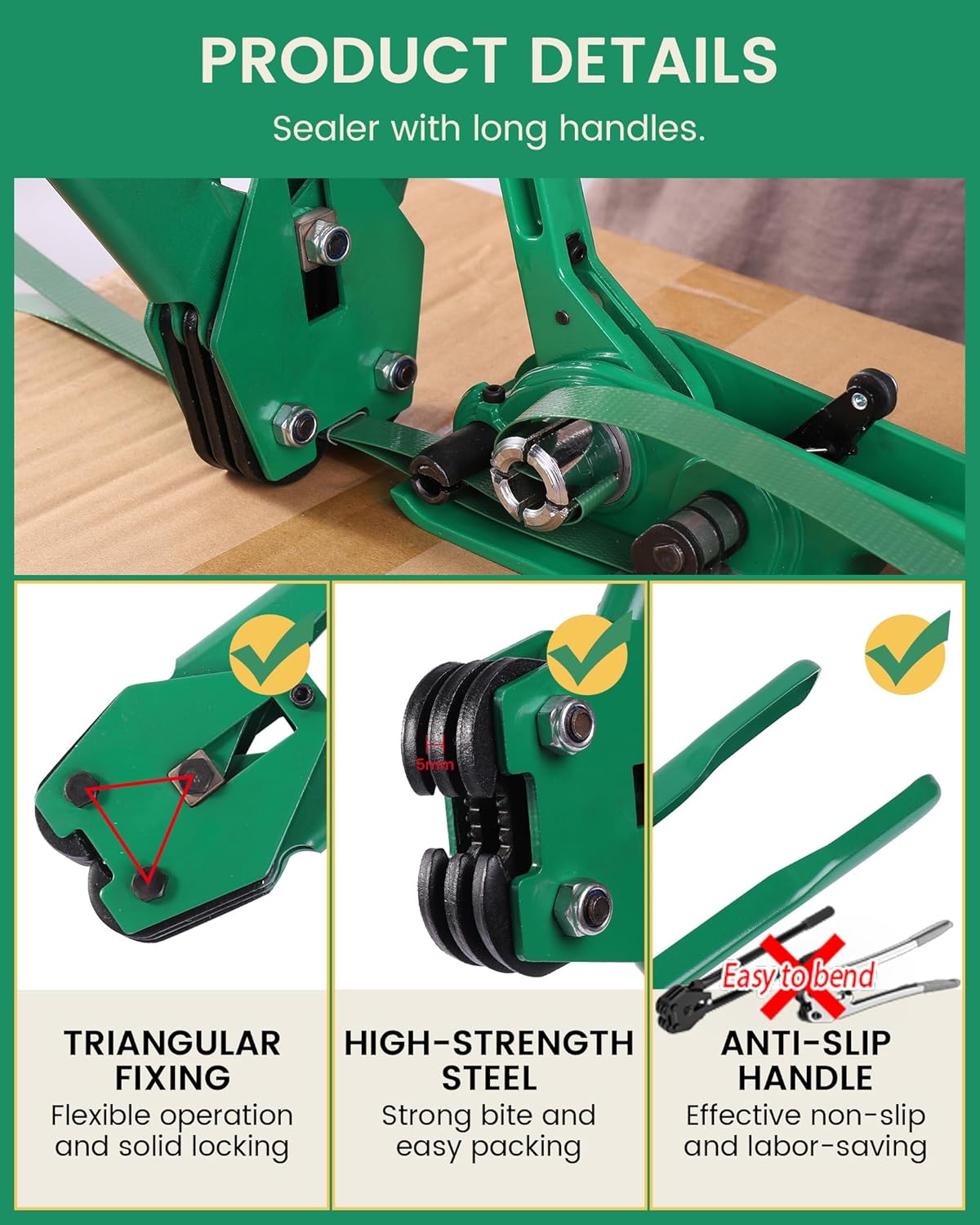 Play Video FoundGo PET Banding Strapping Kit for Heavy Duty Tough Pallet Packaging Strapping Tool with >1500lbs 5/8" x 1000' PET Strapping Roll & its own Pull-Out Box 100 Corner Protectors 300 Seals