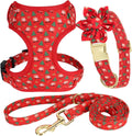 Beirui Christmas Dog Collars Harnesses & Leashes Set - Cute Dog Collar and Leash Set with Flower - Soft Mesh Dog Vest