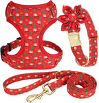 Beirui Christmas Dog Collars Harnesses & Leashes Set - Cute Dog Collar and Leash Set with Flower - Soft Mesh Dog Vest