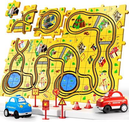 Bennol 56 PCS Puzzle Race Car Track Set Toys for Kids, Floor Puzzle Tracks Car