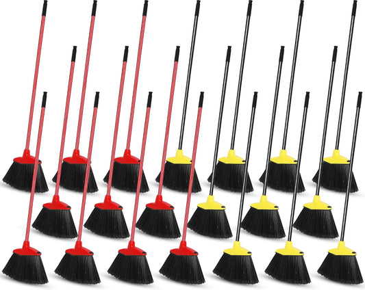 WILLBOND 18 Pcs Heavy Duty Broom Outdoor Indoor Commercial Angle Brooms Bulk for Courtyard Garage Lobby Mall Market Floor Home Kitchen Room Office Pet Hair Rubbish 54 Inch(Red, Yellow)