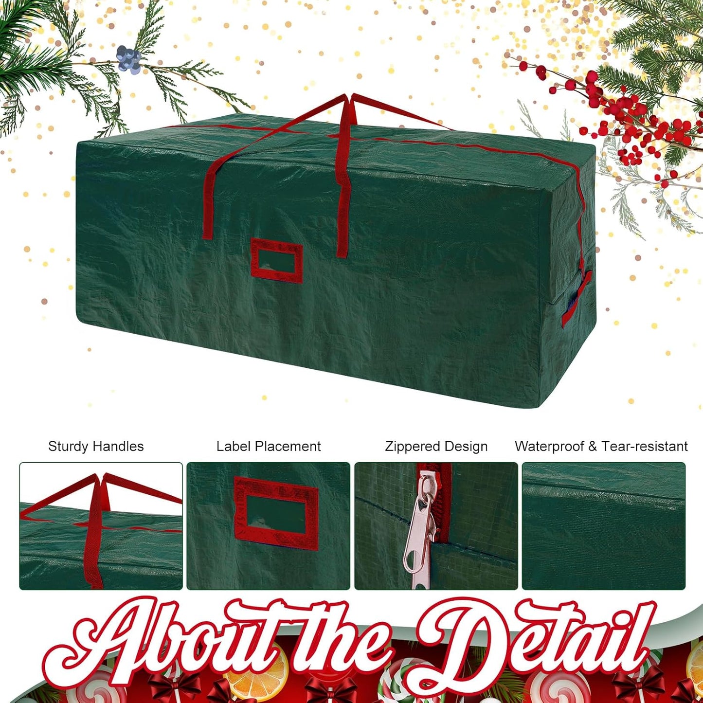 Sadnyy 6 Pcs Christmas Tree Storage Bag Bulk Extra Large Durable Waterproof Dual Zippered Storage Container with Reinforced Handles Heavy Duty Green Red Xmas Holiday Tree Bag(9 ft)ndles Heavy Duty Green Red Xmas Holiday Tree Bag(7.5 ft) (Copy)