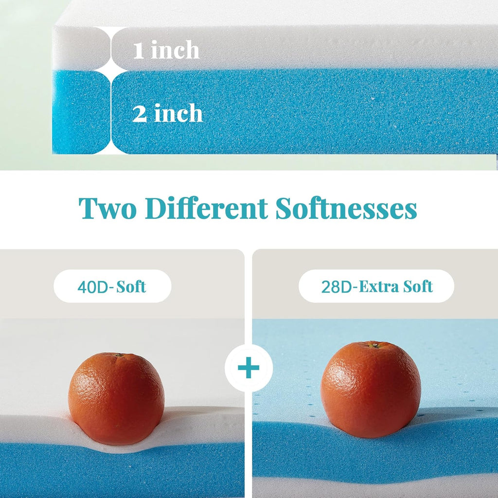 3 Inch Mattress Topper Twin Dual Layer Gel Memory Foam Mattress Topper with Removable Cover - *Bedding