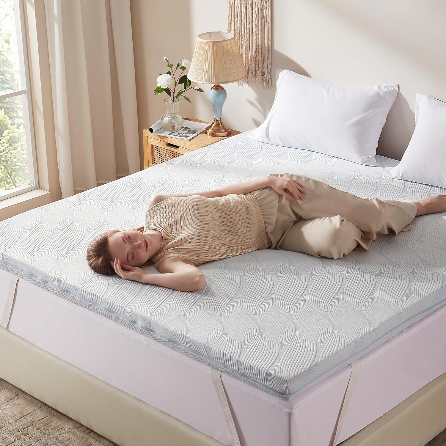 Eiayeebil 3 Inch Mattress Topper Twin XL Dual Layer Gel Memory Foam Mattress Pad with Removable Cover - *Bedding