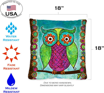 Toland Home Garden 721202 Rainbow Owl 18 x 18 Inch Indoor/Outdoor, Pillow with Insert (2-Pack)