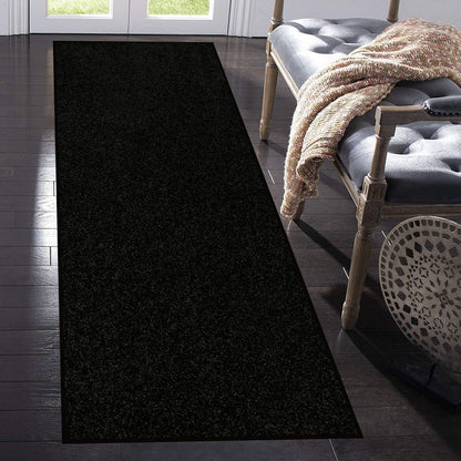 Home Queen Solid Color Custom Size Runner Area Rug Black, 3' x 8', Stain Resistant, Living Room, Pet-Friendly and Stylish, Machine-Made, Wedding Occasions