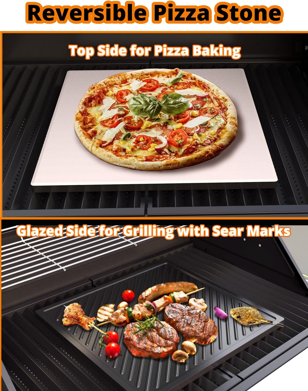 Cordierite Pizza Baking Stone ; 12“ Square Reversible Ceramic Pizza Board Grill Griddle; Backyard BBQ Accessory for Pizza Oven/Gas Charcoal Grills; Thermal Shock Resistant (Square, 12)