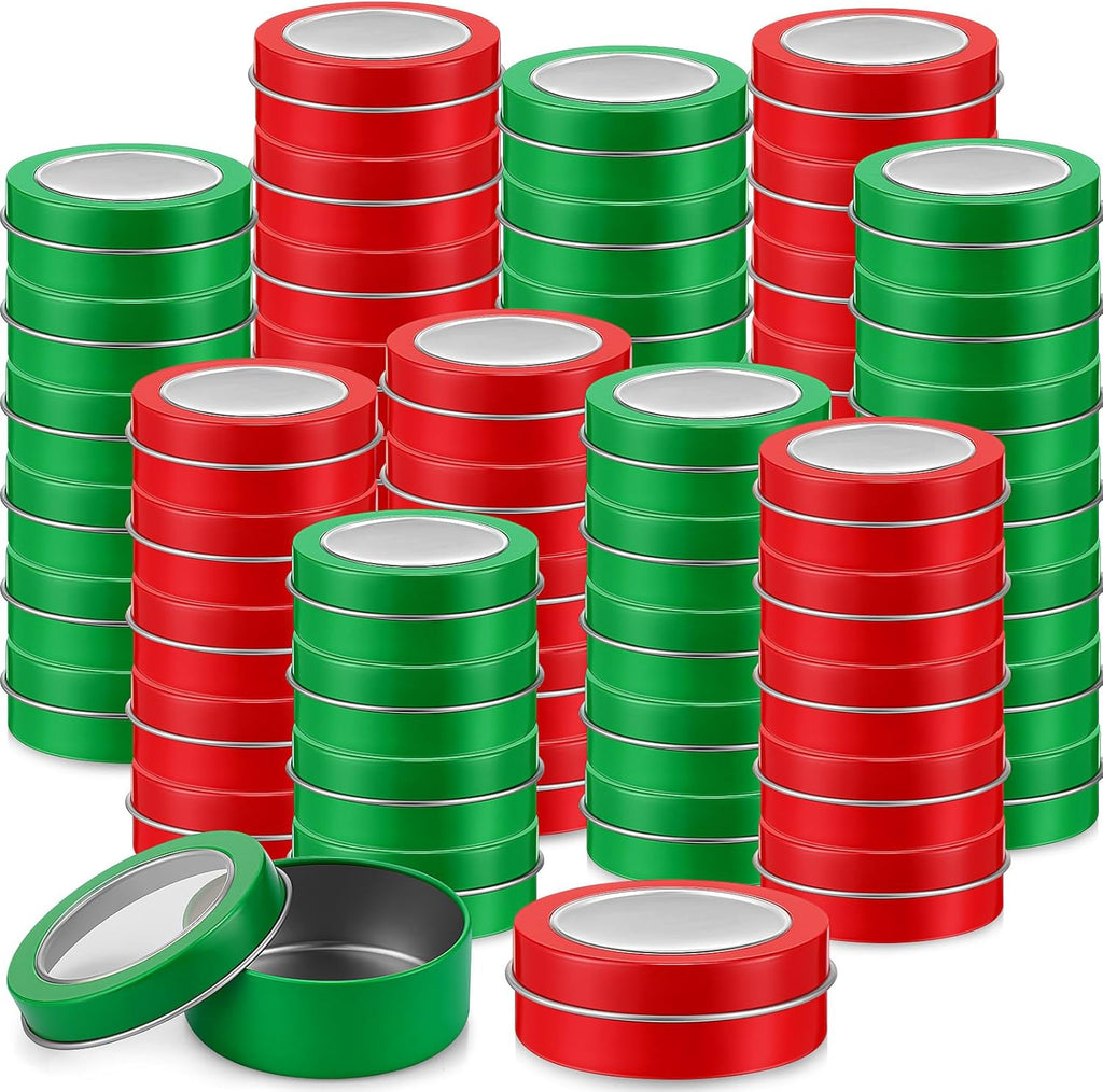 Christmas Candle Tin Cans Set Holiday Candle Tins 2 oz with Lids Candle Jars for Making Candles Round Containers