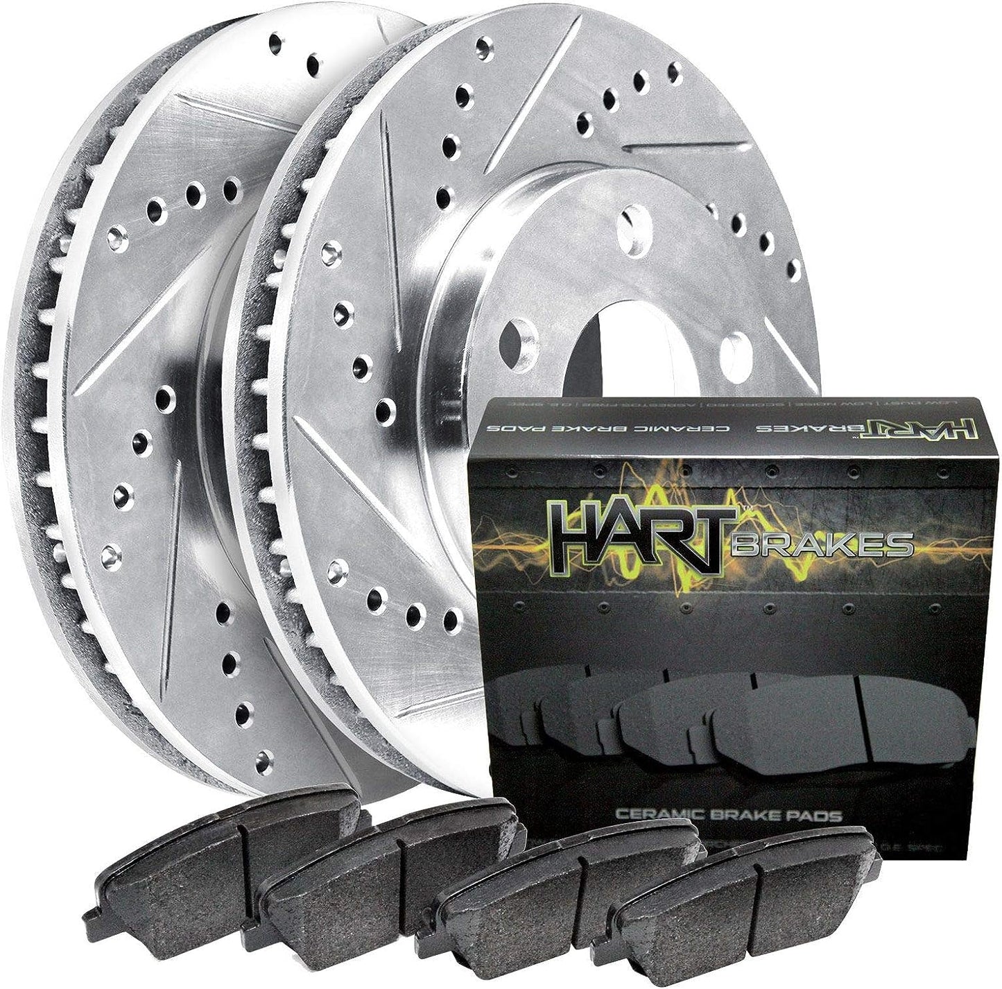 Hart Brakes Front Brakes and Rotors Kit |Front Brake Pads| Brake Rotors and Pads| Ceramic Brake Pads and Rotors |fits 2001-2015 Mercedes-Benz C230, C240, SLK200