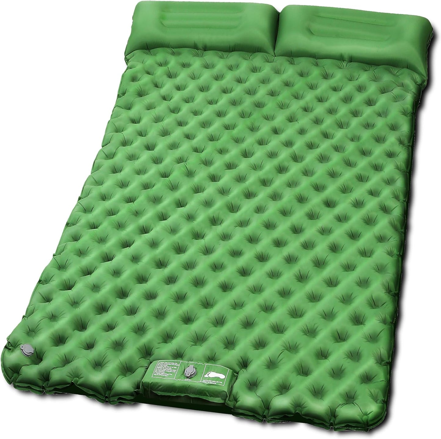 Deluxe 2-Person Sleeping Pad for Camping, Double Ultra-Light Inflatable Camping Mattress with Pillow, Built-in Foot Pump for Backpacking, Hiking & Travel - Includes Carry Bag & Repair Kit