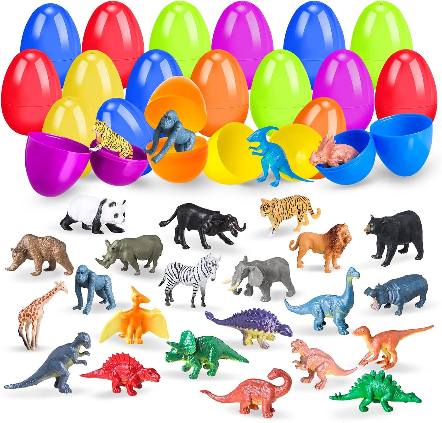 24 Pack Prefilled Easter Eggs with Animal Dinosaur Figures