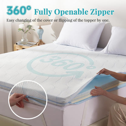 3 Inch Mattress Topper Queen, Dual Layer Gel Memory Foam Mattress Topper with Removable Cover
