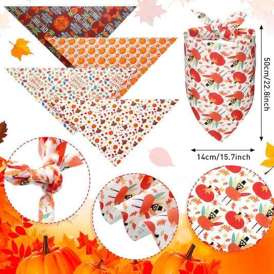 Frienda 20 Pieces Thanksgiving Dog Bandana Fall Pet Bandana Adjustable and Reversible Triangle Scarf Turkey Maple Leaf Pumpkin Kerchief Autumn Pattern Dog Handkerchief for Small to Medium Pet
