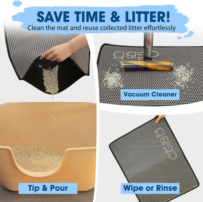 CGBD Cat Litter Mat - Double Layer Honeycomb Design Litter Trapping Mat, Urine-Proof & Non-Slip, Easy Clean Waterproof Litter Box Mat, Kitten Supplies and Essentials, 24x18 inch, Gray