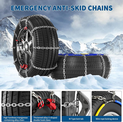 Tire Traction Chain Snow Chains for Car, Upgraded Tire Chains Anti Skid Chains, Cable Tire Chain for Passenger Cars, Pickups, Light Trucks and SUVs