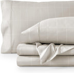 Bare Home Ultra-Soft Sheet Set - Premium 1800 Collection - Deep Pockets - 3-Pieces - Twin Grid - Stone/White