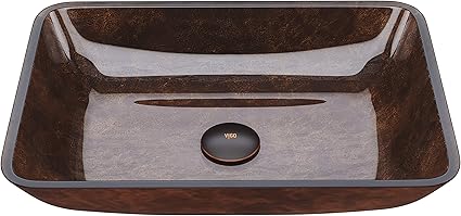 VIGO Donatello 18"L x 13"W x 4"H Over the Counter Glass Rectangular Vessel Bathroom Sink in Reddish Brown -VG07089