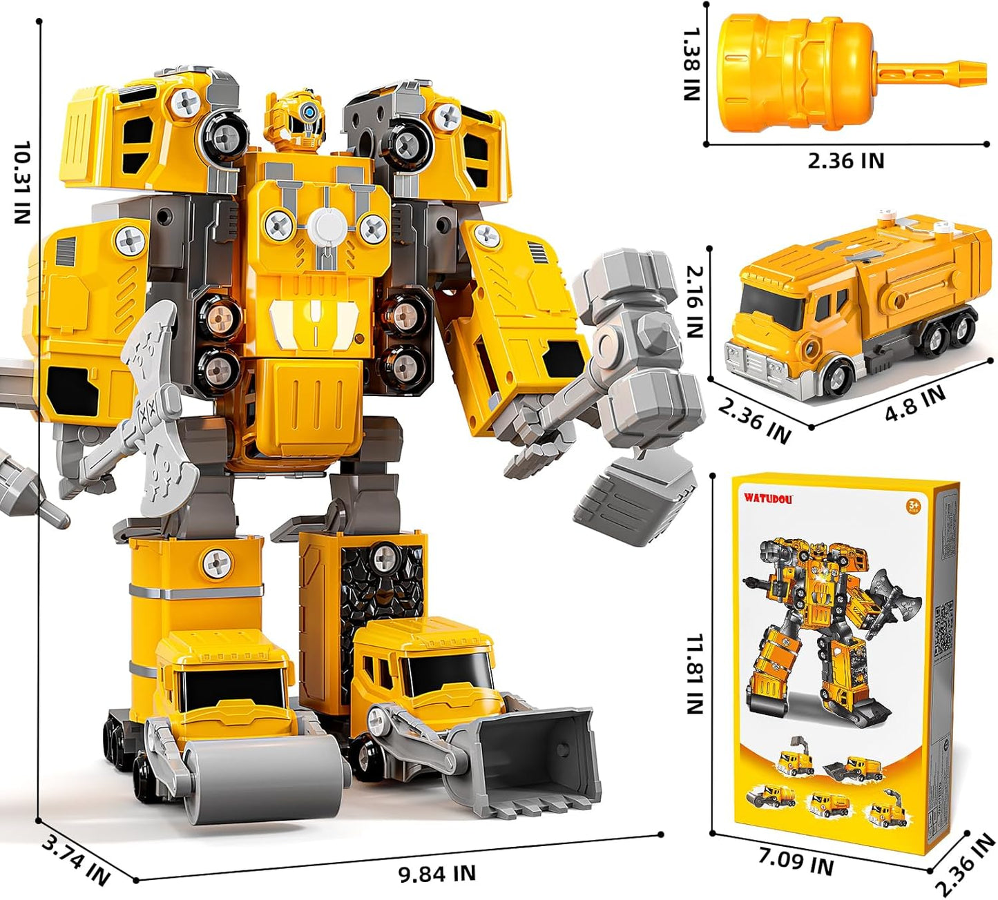 5-in-1 Take Apart Construction Vehicle Trucks Transform to Robot