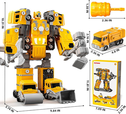 5-in-1 Take Apart Construction Vehicle Trucks Transform to Robot