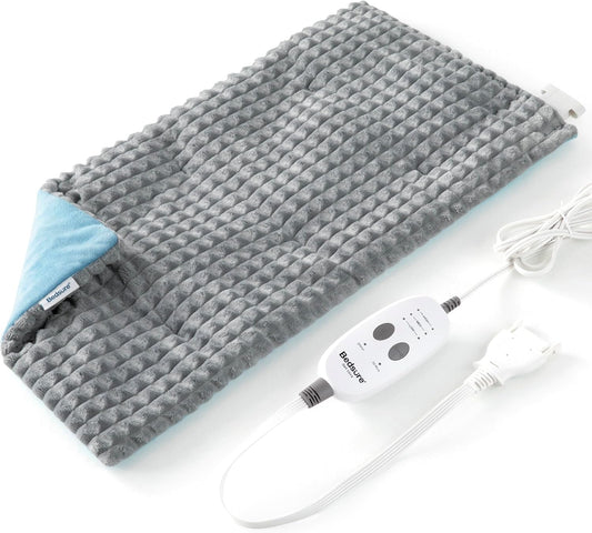 Bedsure Back Heating Pad for Neck and Shoulders, Weighted Heated Pad with Vibration, FSA HSA Eligible, Birthday Gifts for Women Men Mom Men, Auto Shut Off, 5lbs 12" x 24", Grey