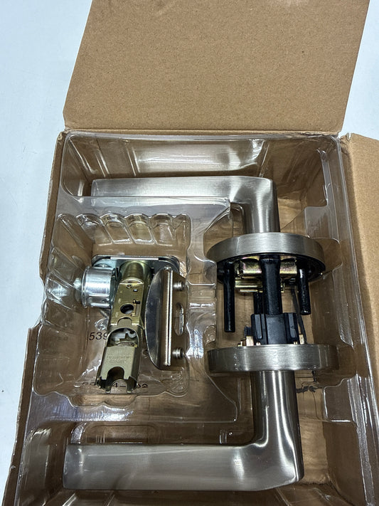 Kwikset Lisbon Interior Passage Door Handle, Round Lever for Closet and Hallway Doors, Reversible Non-Locking Handle Lever, Satin Nickel