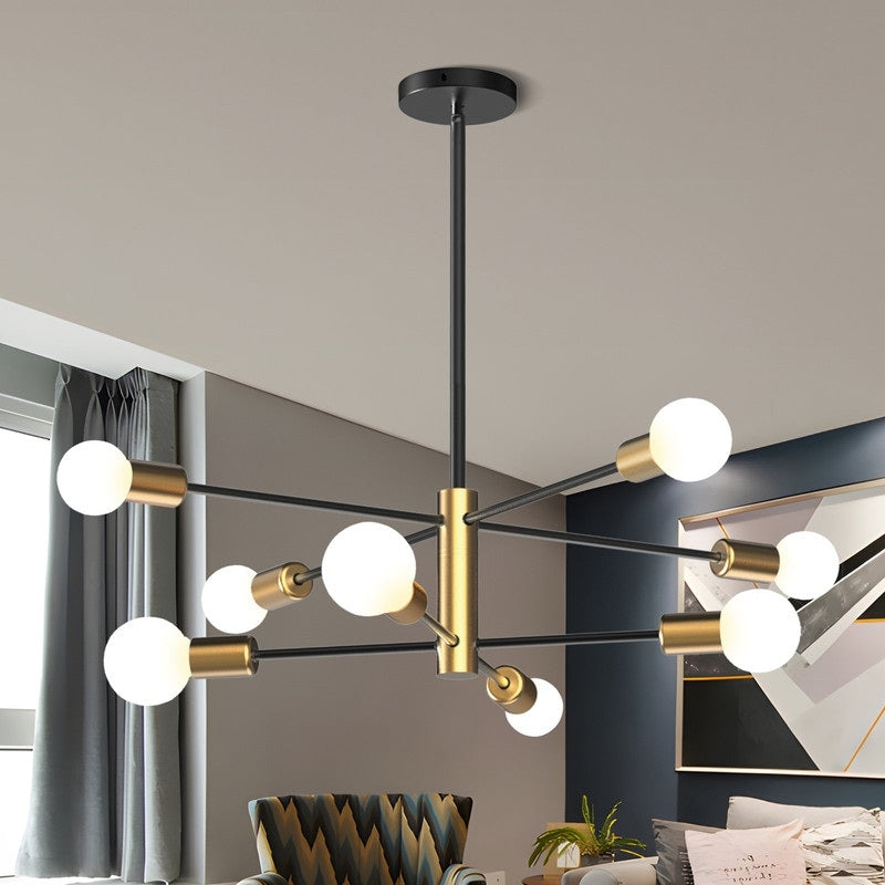 TOZING 8-Light Gold Rustic Industrial Mid Century Sputnik Linear Chandelier Hanging Fixture Ceiling Light for Kitchen Island