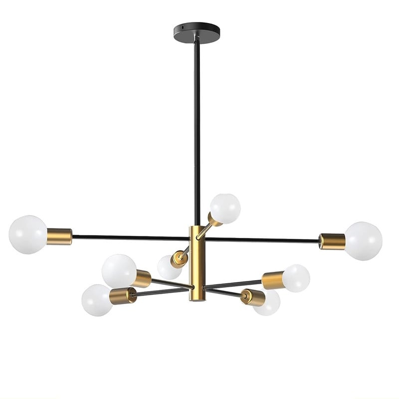 TOZING 8-Light Gold Rustic Industrial Mid Century Sputnik Linear Chandelier Hanging Fixture Ceiling Light for Kitchen Island