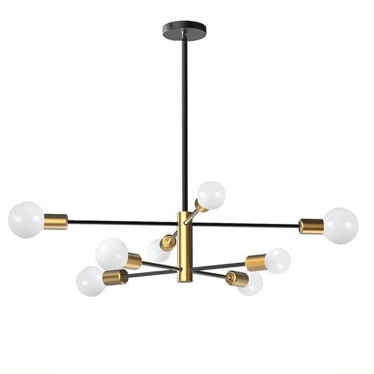 TOZING 8-Light Gold Rustic Industrial Mid Century Sputnik Linear Chandelier Hanging Fixture Ceiling Light for Kitchen Island