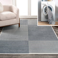 JONATHAN Y WASHABLE 2 X 8 Runner Rug Shutter Minimalist Striped Plaid - Dark Gray/Cream WSH305A-28