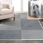 JONATHAN Y WASHABLE 2 X 8 Runner Rug Shutter Minimalist Striped Plaid - Dark Gray/Cream WSH305A-28