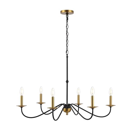JONATHAN Y Lighting JYL7559 Wicklow 6 Light 35" Wide LED Candle Style Chandelier Black / Brass Gold Indoor Lighting Chandeliers