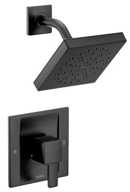Moen TS2712EP Single Handle Posi-Temp Pressure Balanced Shower Trim with Rain Shower Head from the 90 Degree Collection - Less Valve Matte Black